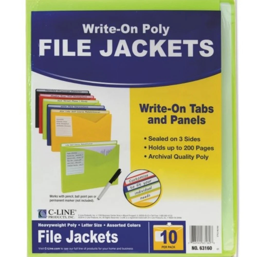 Green Write-On Poly File Jackets - 10 Pack